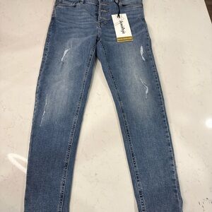 Jeaniologie Mid Rise Vropped Skinny Jeans - Button Fly, Distressed,Raw Hem -NWT